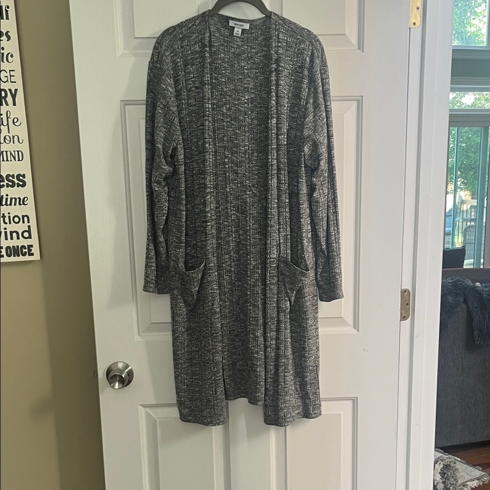 Gray Open-Front Cardigan Sweater